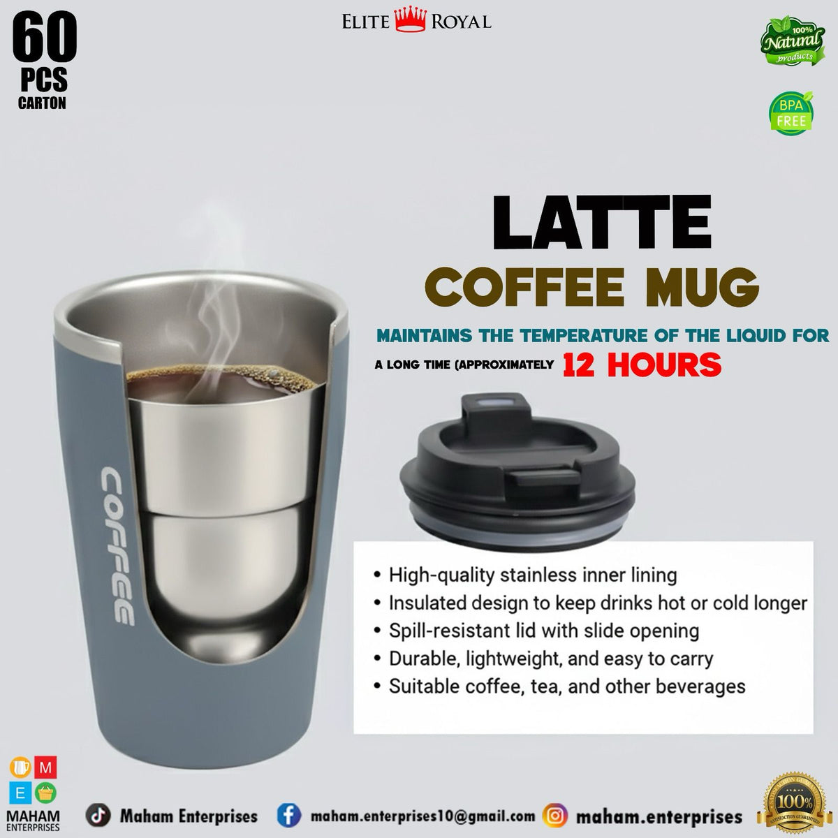 Heat Preservation Coffee Mug Stainless Steel Travel Portable Mug Coffee Milk Cup